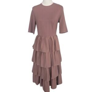 Jessakae Eiffel Pink Twee Feminine Layered Tiered Midi Dress Sz L